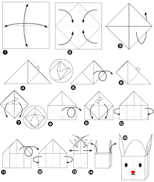 Пасхальное оригами: подставка для яиц заяц